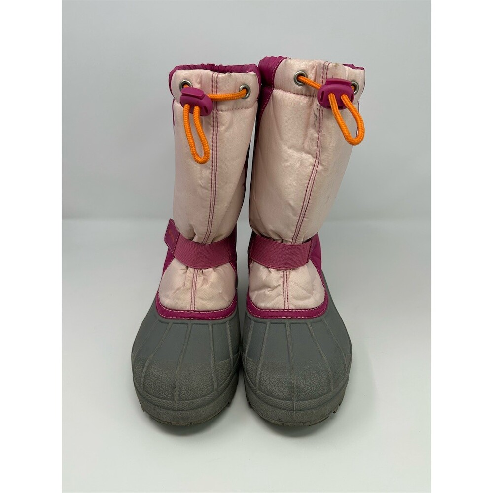 Columbia Powderbug Snowlite Kids Snow Boots Pink Gray Drawcord Strap Size 4 - Picture 4 of 11